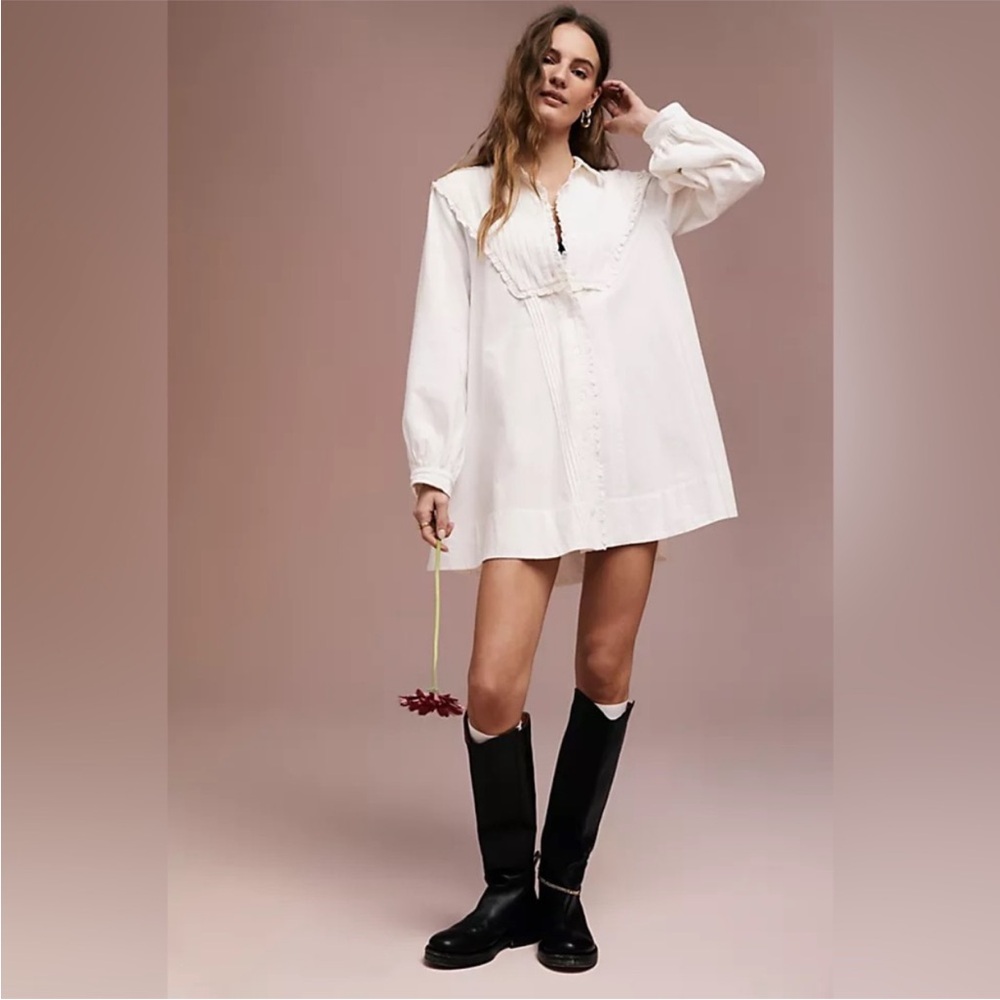 Free People Crisp White Boho Peasant Ruffle Tunic Top